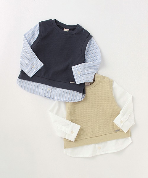 petit main（プティマイン）の「ベストドッキング長袖シャツ（シャツ/ブラウス・キッズ・ベージュ/ネイビー・80ｃｍ/90cm/110cm/100cm/120cm/130cm）」の10枚目の写真