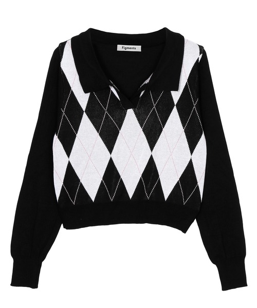 Figments（フィグメンツ）の「襟付きアーガイルニット（ニット/セーター・レディース・ホワイト/ブルー・FREE）」の5枚目の写真