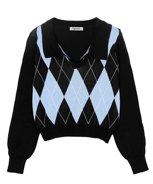 Figments（フィグメンツ）の「襟付きアーガイルニット（ニット/セーター・レディース・ホワイト/ブルー・FREE）」の7枚目の写真