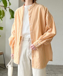 LIAN | リネンライクストライプバンドカラーシャツ(シャツ/ブラウス)