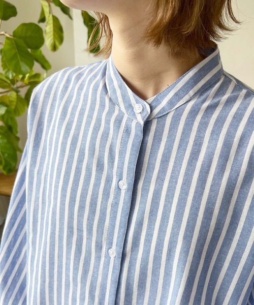 LIAN（リアン）の「リネンライクストライプバンドカラーシャツ（シャツ/ブラウス・レディース・オレンジ/ブルー/ピンク/グリーン・FREE）」の17枚目の写真