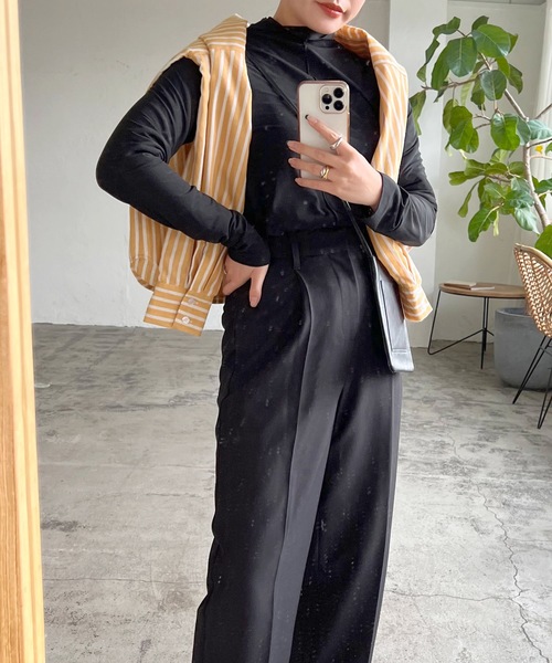 LIAN（リアン）の「リネンライクストライプバンドカラーシャツ（シャツ/ブラウス・レディース・オレンジ/ブルー/ピンク/グリーン・FREE）」の7枚目の写真