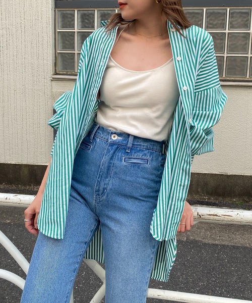 one after another NICE CLAUP(ワンアフターアナザーナイスクラップ)の「ZOZO限定 ビッグシルエットストライプシャツ(シャツ/ブラウス・レディース・ベージュ/グリーン/ブルー/ネイビー/ピンク・FREE)」の2枚目の写真