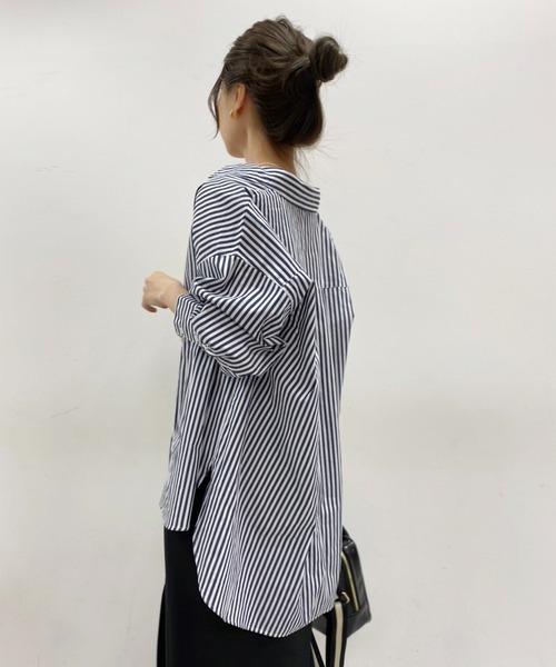 one after another NICE CLAUP(ワンアフターアナザーナイスクラップ)の「ZOZO限定 ビッグシルエットストライプシャツ(シャツ/ブラウス・レディース・ベージュ/グリーン/ブルー/ネイビー/ピンク・FREE)」の21枚目の写真