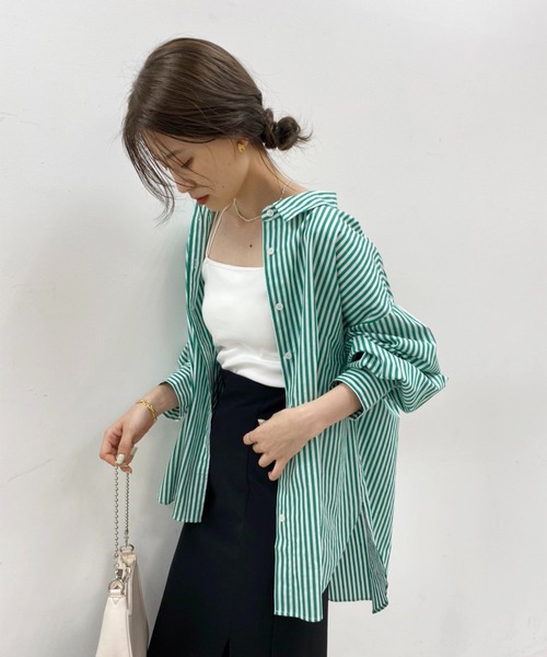 one after another NICE CLAUP(ワンアフターアナザーナイスクラップ)の「ZOZO限定 ビッグシルエットストライプシャツ(シャツ/ブラウス・レディース・ベージュ/グリーン/ブルー/ネイビー/ピンク・FREE)」の8枚目の写真