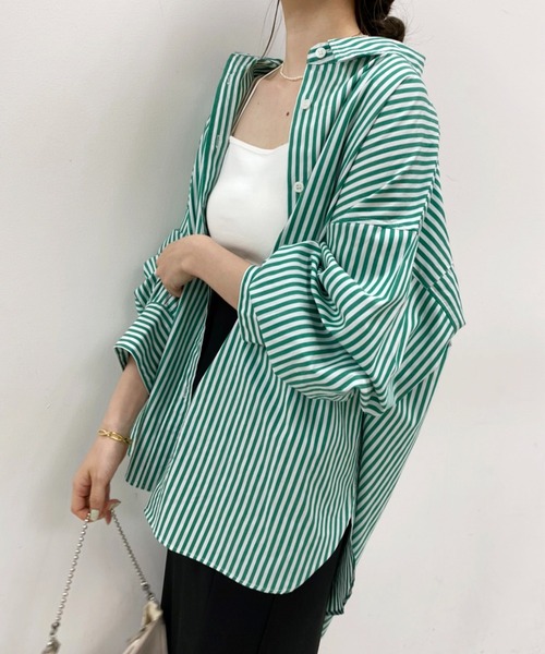 one after another NICE CLAUP(ワンアフターアナザーナイスクラップ)の「ZOZO限定 ビッグシルエットストライプシャツ(シャツ/ブラウス・レディース・ベージュ/グリーン/ブルー/ネイビー/ピンク・FREE)」の17枚目の写真