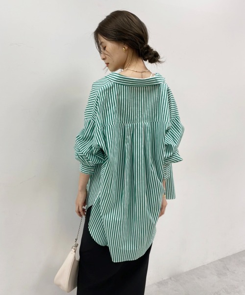 one after another NICE CLAUP(ワンアフターアナザーナイスクラップ)の「ZOZO限定 ビッグシルエットストライプシャツ(シャツ/ブラウス・レディース・ベージュ/グリーン/ブルー/ネイビー/ピンク・FREE)」の20枚目の写真