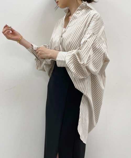 one after another NICE CLAUP(ワンアフターアナザーナイスクラップ)の「ZOZO限定 ビッグシルエットストライプシャツ(シャツ/ブラウス・レディース・ベージュ/グリーン/ブルー/ネイビー/ピンク・FREE)」の13枚目の写真