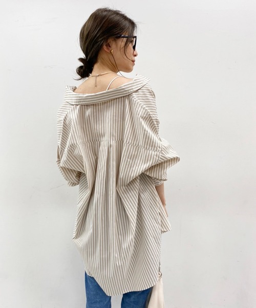 one after another NICE CLAUP(ワンアフターアナザーナイスクラップ)の「ZOZO限定 ビッグシルエットストライプシャツ(シャツ/ブラウス・レディース・ベージュ/グリーン/ブルー/ネイビー/ピンク・FREE)」の7枚目の写真