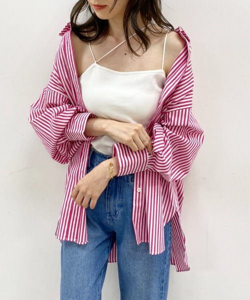 one after another NICE CLAUP(ワンアフターアナザーナイスクラップ)の「ZOZO限定 ビッグシルエットストライプシャツ(シャツ/ブラウス・レディース・ベージュ/グリーン/ブルー/ネイビー/ピンク・FREE)」の10枚目の写真