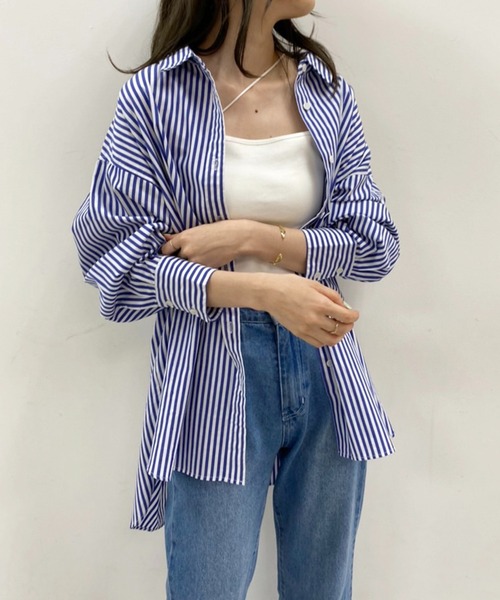 one after another NICE CLAUP(ワンアフターアナザーナイスクラップ)の「ZOZO限定 ビッグシルエットストライプシャツ(シャツ/ブラウス・レディース・ベージュ/グリーン/ブルー/ネイビー/ピンク・FREE)」の11枚目の写真