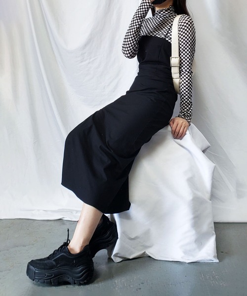 me+em select（ミームセレクト）の「ブロックチェックシアーハイネックメロートップス 【韓国製】（Tシャツ/カットソー・レディース・ブラック/ベージュ・FREE）」の15枚目の写真