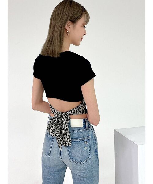 GYDA（ジェイダ）の「レオパードバックリボントップス（Tシャツ/カットソー・レディース・ブラック/オフホワイト・FREE）」の6枚目の写真