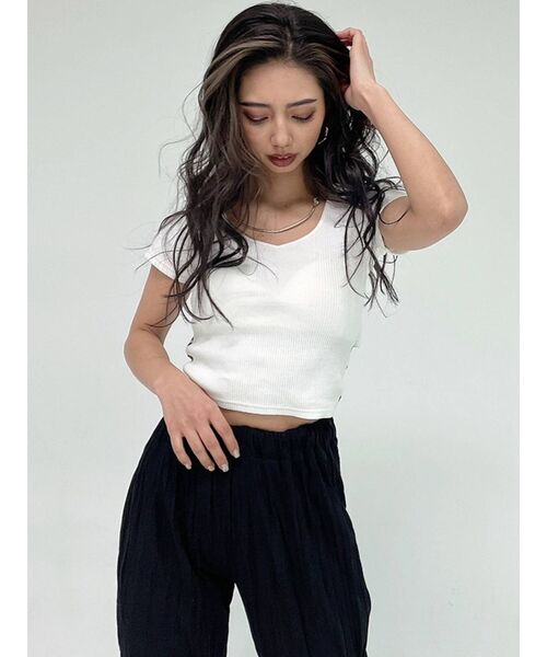 GYDA（ジェイダ）の「レオパードバックリボントップス（Tシャツ/カットソー・レディース・ブラック/オフホワイト・FREE）」の8枚目の写真