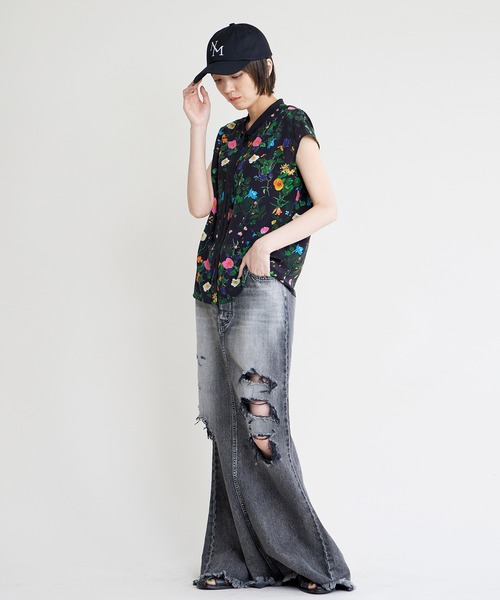 NOISE MAKER（ノイズメーカー）の「ボタニカル柄フレンチスリーブブラウス（シャツ/ブラウス・レディース・ブラック/オフホワイト・FREE）」の12枚目の写真