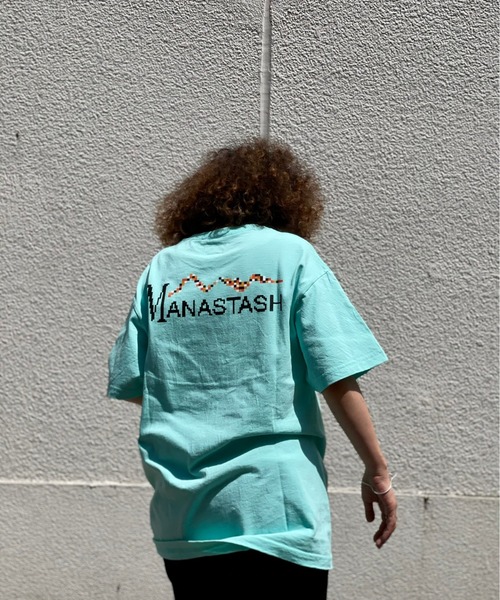 MANASTASH（マナスタッシュ）の「【直営店限定】MANASTASH N.A.U/マナスタッシュエヌエーユー　DIGITAL MOUNTAIN LOGO TEE デジタルマウンテンロゴティー（Tシャツ/カットソー・レディース・ホワイト/ブラック/ターコイズブルー・MEDIUM/LARGE/X-LARGE）」の3枚目の写真