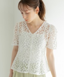 fifth（フィフス）の「キャミ付フラワー刺繍オーガンジーブラウス（シャツ/ブラウス）」