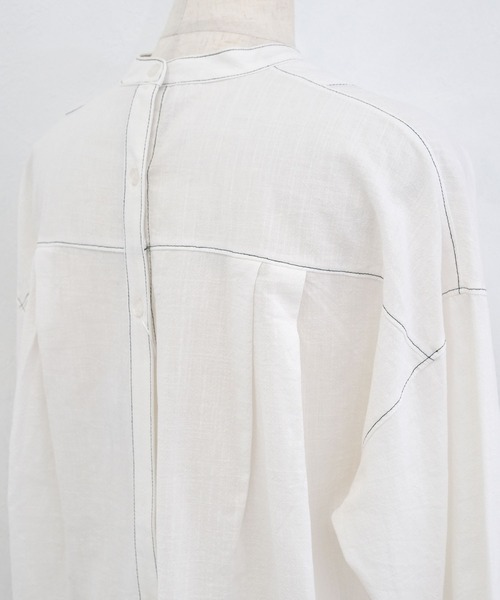 ＡＮＤＪ（アンドジェイ）の「後開き配色ステッチルーズシャツ（シャツ/ブラウス・レディース・オフホワイト/ブラック・M）」の6枚目の写真