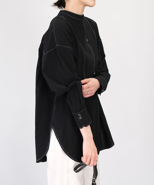 ＡＮＤＪ（アンドジェイ）の「後開き配色ステッチルーズシャツ（シャツ/ブラウス・レディース・オフホワイト/ブラック・M）」の14枚目の写真