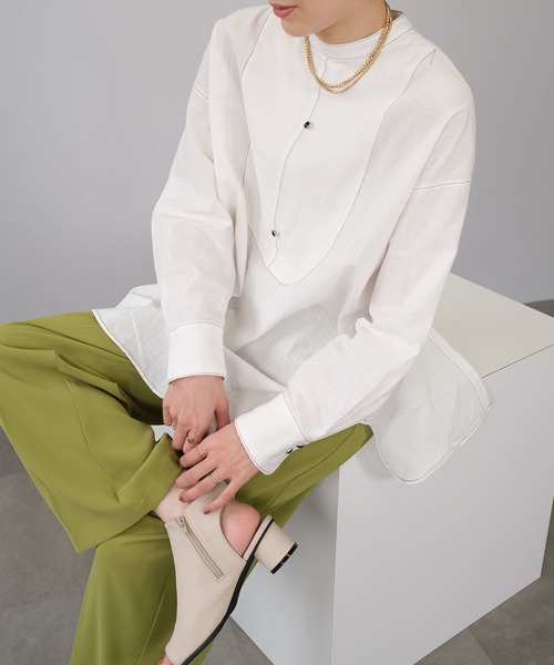 ＡＮＤＪ（アンドジェイ）の「後開き配色ステッチルーズシャツ（シャツ/ブラウス・レディース・オフホワイト/ブラック・M）」の7枚目の写真