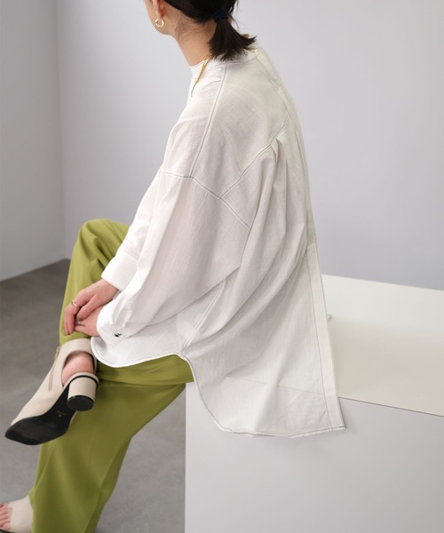 ＡＮＤＪ（アンドジェイ）の「後開き配色ステッチルーズシャツ（シャツ/ブラウス・レディース・オフホワイト/ブラック・M）」の13枚目の写真