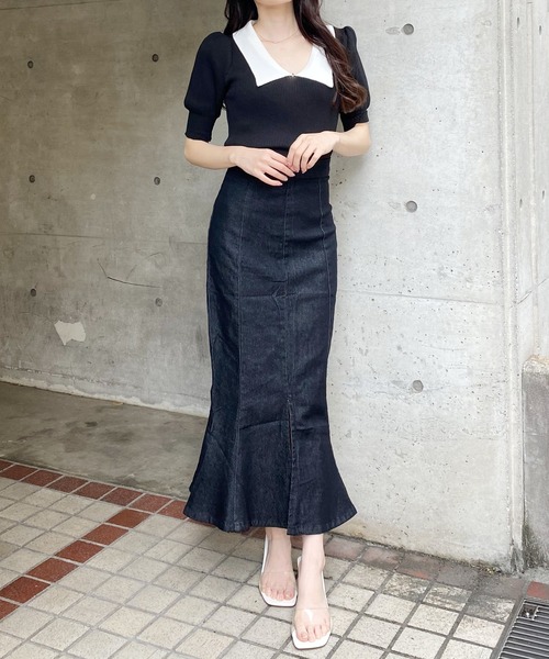 MIIA（ミーア）の「デニムマーメイドスカート（スカート・レディース・ブラック/ネイビー・FREE）」の11枚目の写真