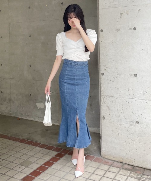 MIIA（ミーア）の「デニムマーメイドスカート（スカート・レディース・ブラック/ネイビー・FREE）」の10枚目の写真