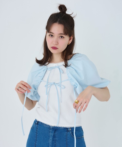 TINA:JOJUN(ティーナジョジュン)の「レースアップ ボレロ TINA:JOJUN(カーディガン/ボレロ・レディース・ブラック/サックスブルー/ピンク/ホワイト・M)」の16枚目の写真
