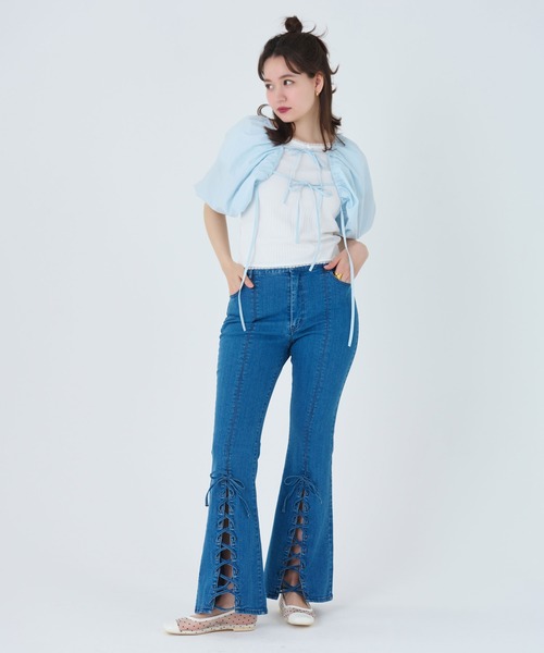 TINA:JOJUN(ティーナジョジュン)の「レースアップ ボレロ TINA:JOJUN(カーディガン/ボレロ・レディース・ブラック/サックスブルー/ピンク/ホワイト・M)」の13枚目の写真
