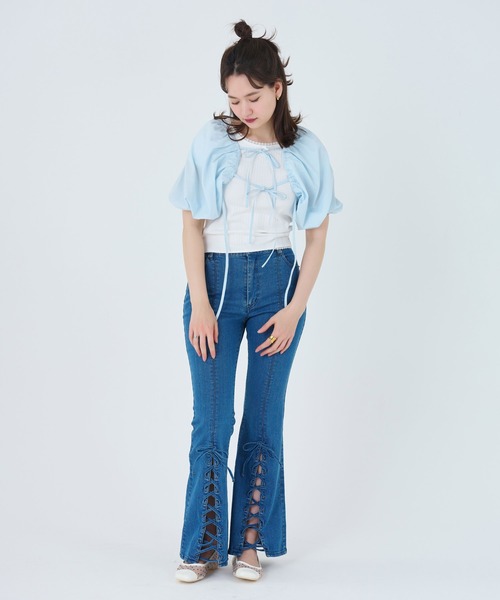 TINA:JOJUN(ティーナジョジュン)の「レースアップ ボレロ TINA:JOJUN(カーディガン/ボレロ・レディース・ブラック/サックスブルー/ピンク/ホワイト・M)」の12枚目の写真