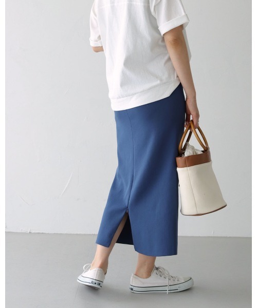 HER CLOSET（ハークローゼット）の「【shemoshelly】ダンボールニットタイトスカート　新色追加（スカート・レディース・ブラック/ネイビー/グリーン/マスタード/ピンクベージュ・M）」の22枚目の写真