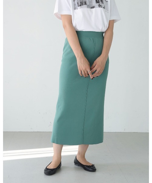 HER CLOSET（ハークローゼット）の「【shemoshelly】ダンボールニットタイトスカート　新色追加（スカート・レディース・ブラック/ネイビー/グリーン/マスタード/ピンクベージュ・M）」の17枚目の写真