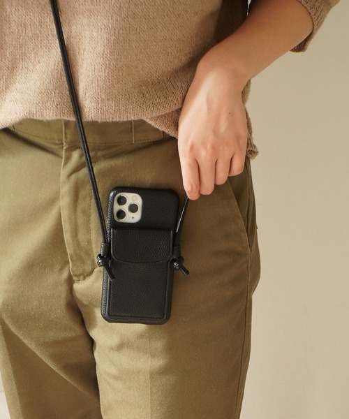 ammy.（エイミードット）の「【 ammy. / エイミードット 】 PU レザー ポケット ショルダーコード 付き  iPhoneケース  iPhoneカバー / 11 , 11pro , 12 , 12pro , 12mini 13 , 13pro , 14 , 14pro 対応（スマホケース/カバー・レディース・ベージュ/ブラック・F/E/B/D/C/A/H/G/I/J）」の5枚目の写真