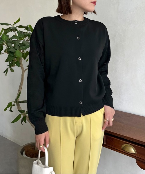 prose verse（プロズヴェール）の「前後2way袖メッシュニットカーデ（カーディガン/ボレロ・レディース・ブラック/マスタード/ホワイト系その他・ﾌﾘ-）」の3枚目の写真
