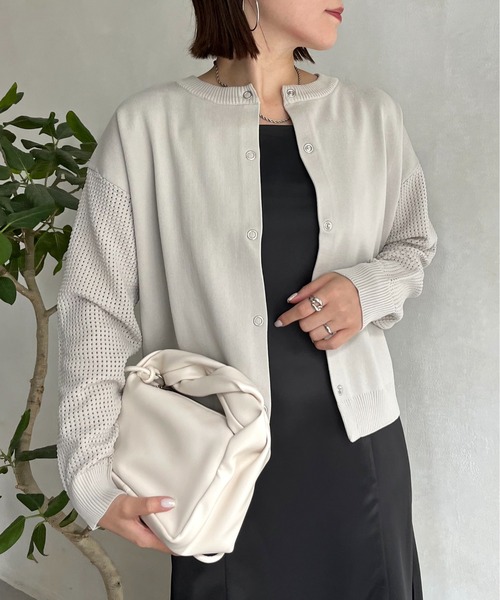prose verse（プロズヴェール）の「前後2way袖メッシュニットカーデ（カーディガン/ボレロ・レディース・ブラック/マスタード/ホワイト系その他・ﾌﾘ-）」の13枚目の写真