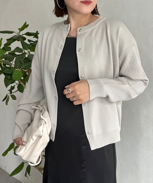prose verse（プロズヴェール）の「前後2way袖メッシュニットカーデ（カーディガン/ボレロ・レディース・ブラック/マスタード/ホワイト系その他・ﾌﾘ-）」の4枚目の写真