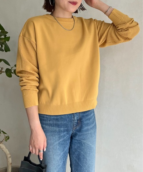 prose verse（プロズヴェール）の「前後2way袖メッシュニットカーデ（カーディガン/ボレロ・レディース・ブラック/マスタード/ホワイト系その他・ﾌﾘ-）」の6枚目の写真