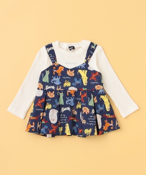 kladskap(クレードスコープ)の「総柄レイヤード風長袖チュニック(チュニック・キッズ・ネイビー/マスタード・110cm/80cm/90cm/120cm/100cm)」の2枚目の写真