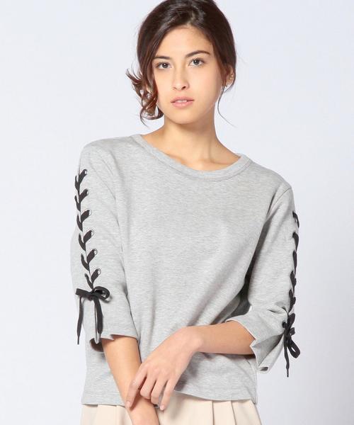 Another Edition（アナザーエディション）の「レースアップスリーブプルオーバー/AEBC レースUP SLV PO◆（Tシャツ/カットソー・レディース・ホワイト/グレー/ネイビー・フリー）」の3枚目の写真