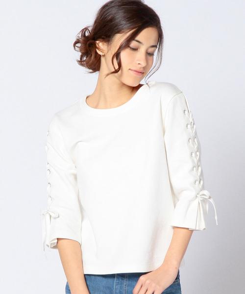 Another Edition（アナザーエディション）の「レースアップスリーブプルオーバー/AEBC レースUP SLV PO◆（Tシャツ/カットソー・レディース・ホワイト/グレー/ネイビー・フリー）」の2枚目の写真