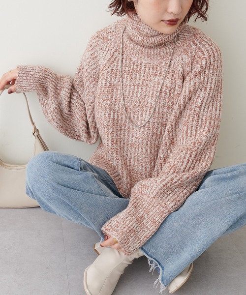 natural couture（ナチュラルクチュール）の「こなれカジュアルに仕上がる トリコロールヤーンショートニット（ニット/セーター・レディース・オレンジ/モカ/パープル/グリーン・FREE）」の4枚目の写真