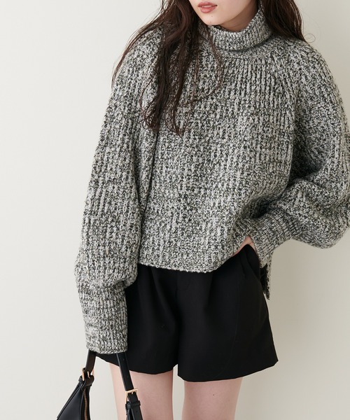 natural couture（ナチュラルクチュール）の「こなれカジュアルに仕上がる トリコロールヤーンショートニット（ニット/セーター・レディース・オレンジ/モカ/パープル/グリーン・FREE）」の3枚目の写真