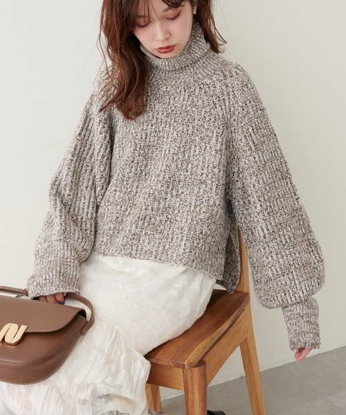 natural couture（ナチュラルクチュール）の「こなれカジュアルに仕上がる トリコロールヤーンショートニット（ニット/セーター・レディース・オレンジ/モカ/パープル/グリーン・FREE）」の2枚目の写真