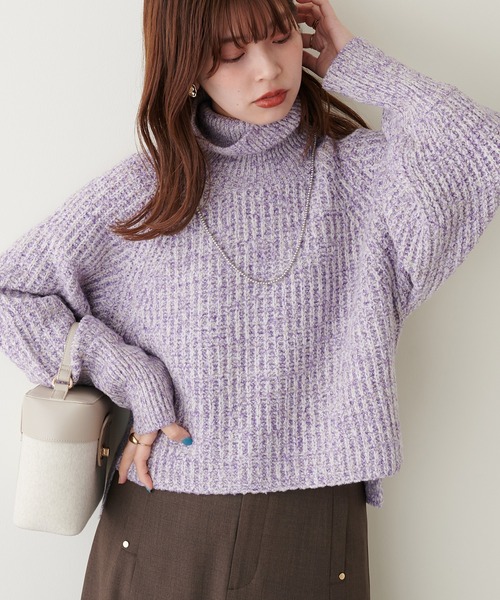 natural couture（ナチュラルクチュール）の「こなれカジュアルに仕上がる トリコロールヤーンショートニット（ニット/セーター・レディース・オレンジ/モカ/パープル/グリーン・FREE）」の17枚目の写真