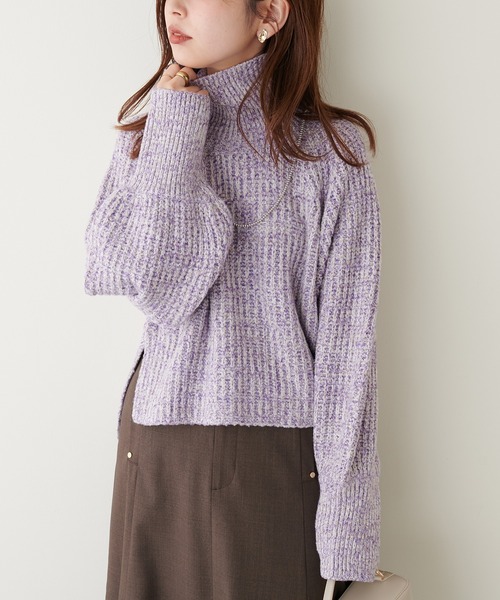 natural couture（ナチュラルクチュール）の「こなれカジュアルに仕上がる トリコロールヤーンショートニット（ニット/セーター・レディース・オレンジ/モカ/パープル/グリーン・FREE）」の15枚目の写真