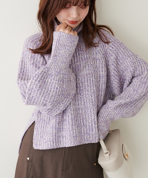 natural couture（ナチュラルクチュール）の「こなれカジュアルに仕上がる トリコロールヤーンショートニット（ニット/セーター・レディース・オレンジ/モカ/パープル/グリーン・FREE）」の16枚目の写真