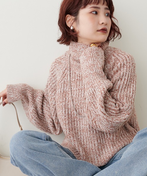 natural couture（ナチュラルクチュール）の「こなれカジュアルに仕上がる トリコロールヤーンショートニット（ニット/セーター・レディース・オレンジ/モカ/パープル/グリーン・FREE）」の20枚目の写真