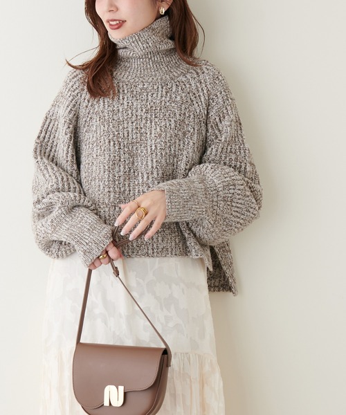 natural couture（ナチュラルクチュール）の「こなれカジュアルに仕上がる トリコロールヤーンショートニット（ニット/セーター・レディース・オレンジ/モカ/パープル/グリーン・FREE）」の7枚目の写真