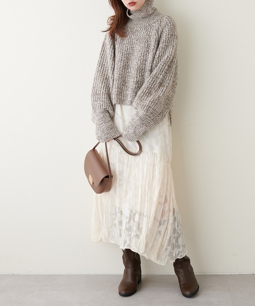 natural couture（ナチュラルクチュール）の「こなれカジュアルに仕上がる トリコロールヤーンショートニット（ニット/セーター・レディース・オレンジ/モカ/パープル/グリーン・FREE）」の8枚目の写真