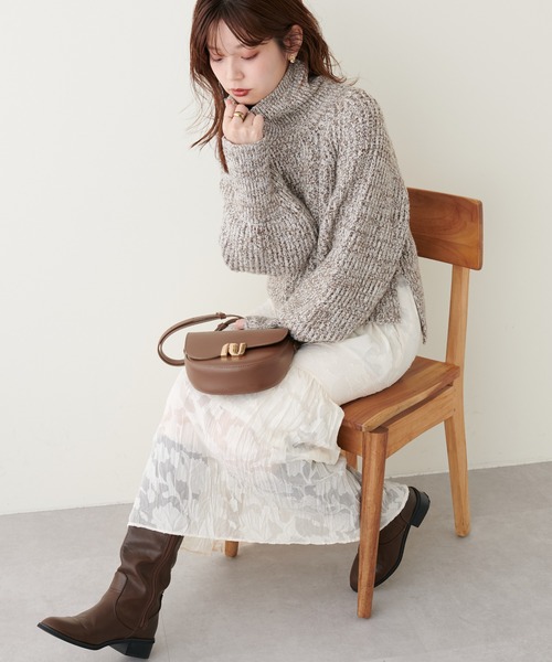 natural couture（ナチュラルクチュール）の「こなれカジュアルに仕上がる トリコロールヤーンショートニット（ニット/セーター・レディース・オレンジ/モカ/パープル/グリーン・FREE）」の6枚目の写真